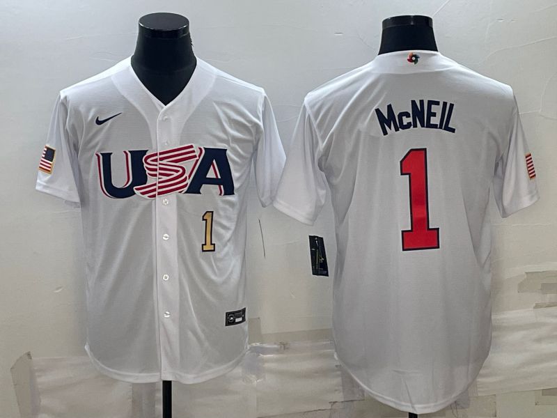 Men 2023 World Cub USA #1 Mcneil White Nike MLB Jersey8